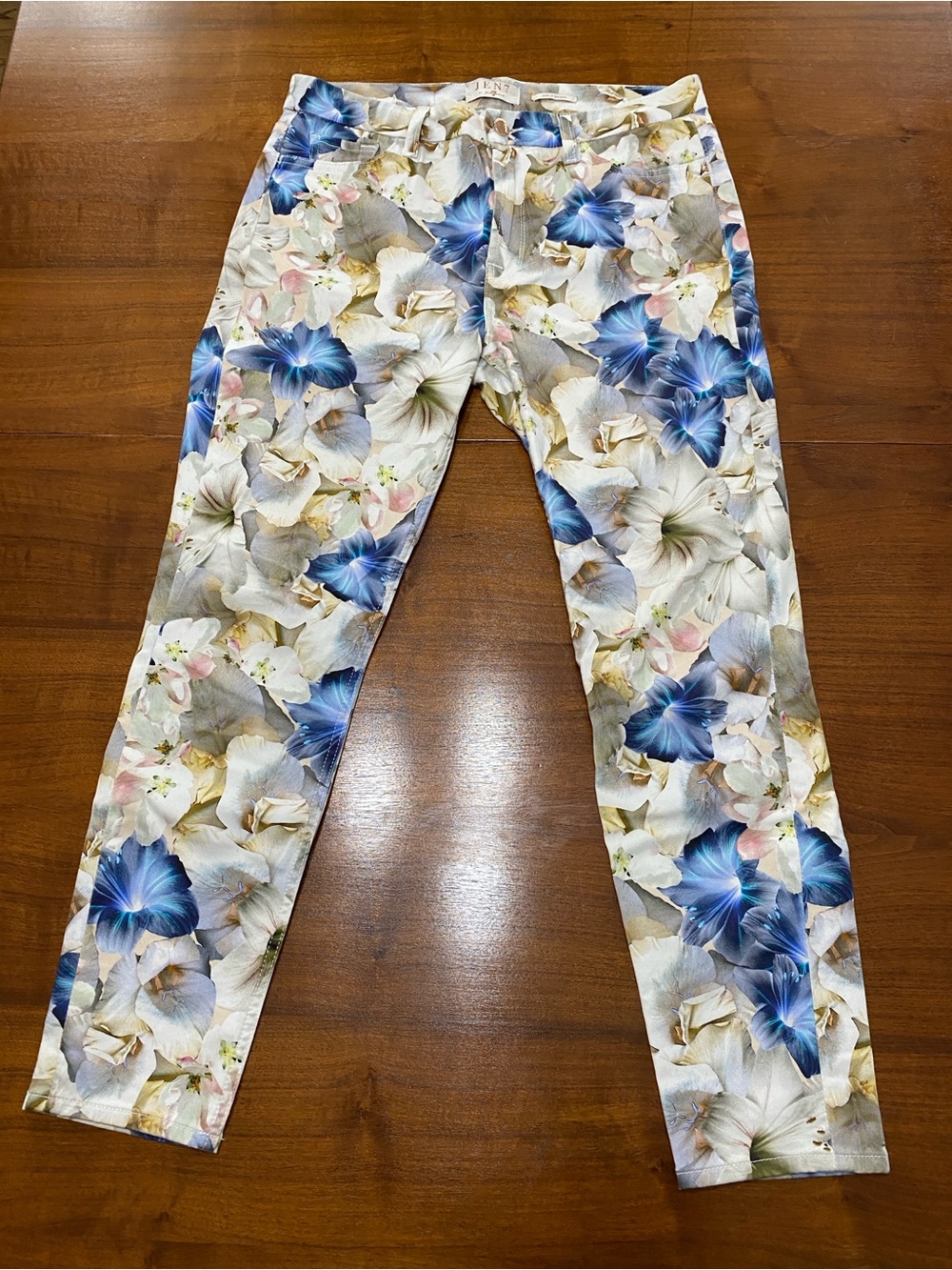 Floral Skinny Jeans in Blue & Cream